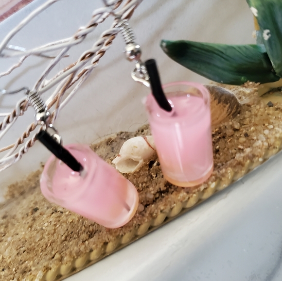 Pink Lemonade Drink Dangle Earrings - Picture 5 of 9